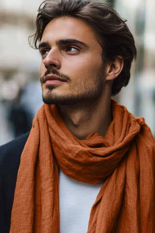 Linen Scarf for Men - Classic / Almond Brown