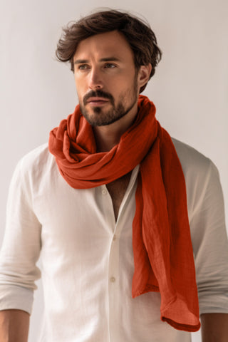 Linen Scarf for Men - Classic / Cinnamon Red